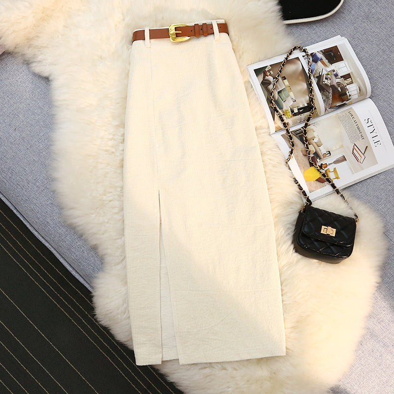 Women's Vintage Style High-Waisted Solid Color Maxi Dress With Belt Side Slit Casual Winter Dress