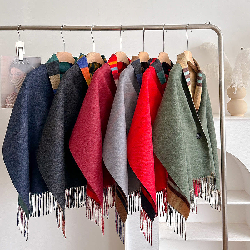Tassel Wool Cloak Double-sided Shawl Multi-functional Warm Scarf