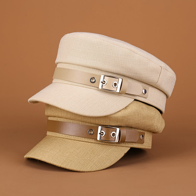 Women's Trendy Belt Buckle Duck Tongue Flat Beret Outdoor Sun-proof Warm Painter Hat