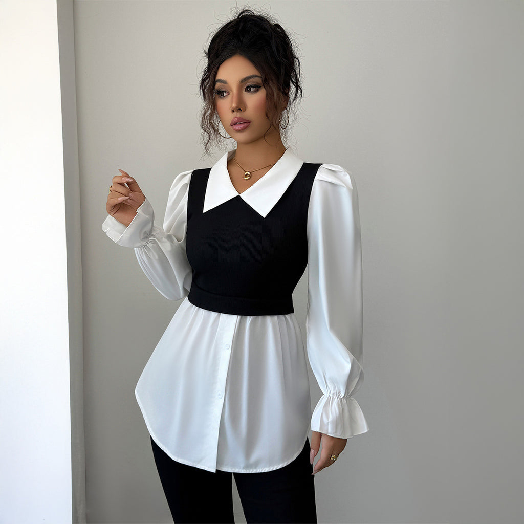 Simple Style Fake Two Pieces Shirts Vest