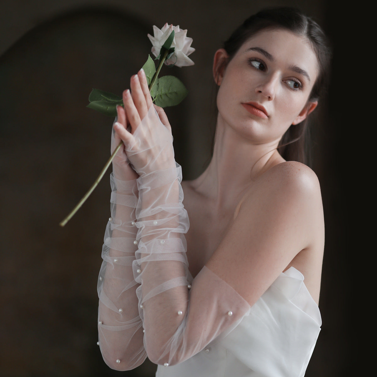 White Long Style Arms Hiding Bridal Gloves
