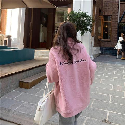 Loose Lapel Lamb Wool Coat For Women Thickened Western Style Cute Bear Plush Top