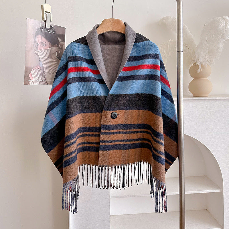 Tassel Wool Cloak Double-sided Shawl Multi-functional Warm Scarf