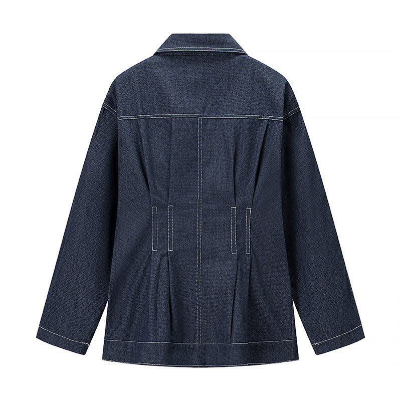 Commute Style All-match Polo Collar Single-breasted Denim Jacket