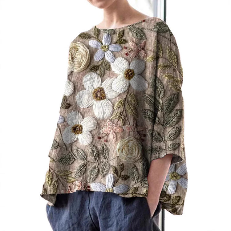 Butterfly Print Loose Batwing Sleeve Plus Size T Top