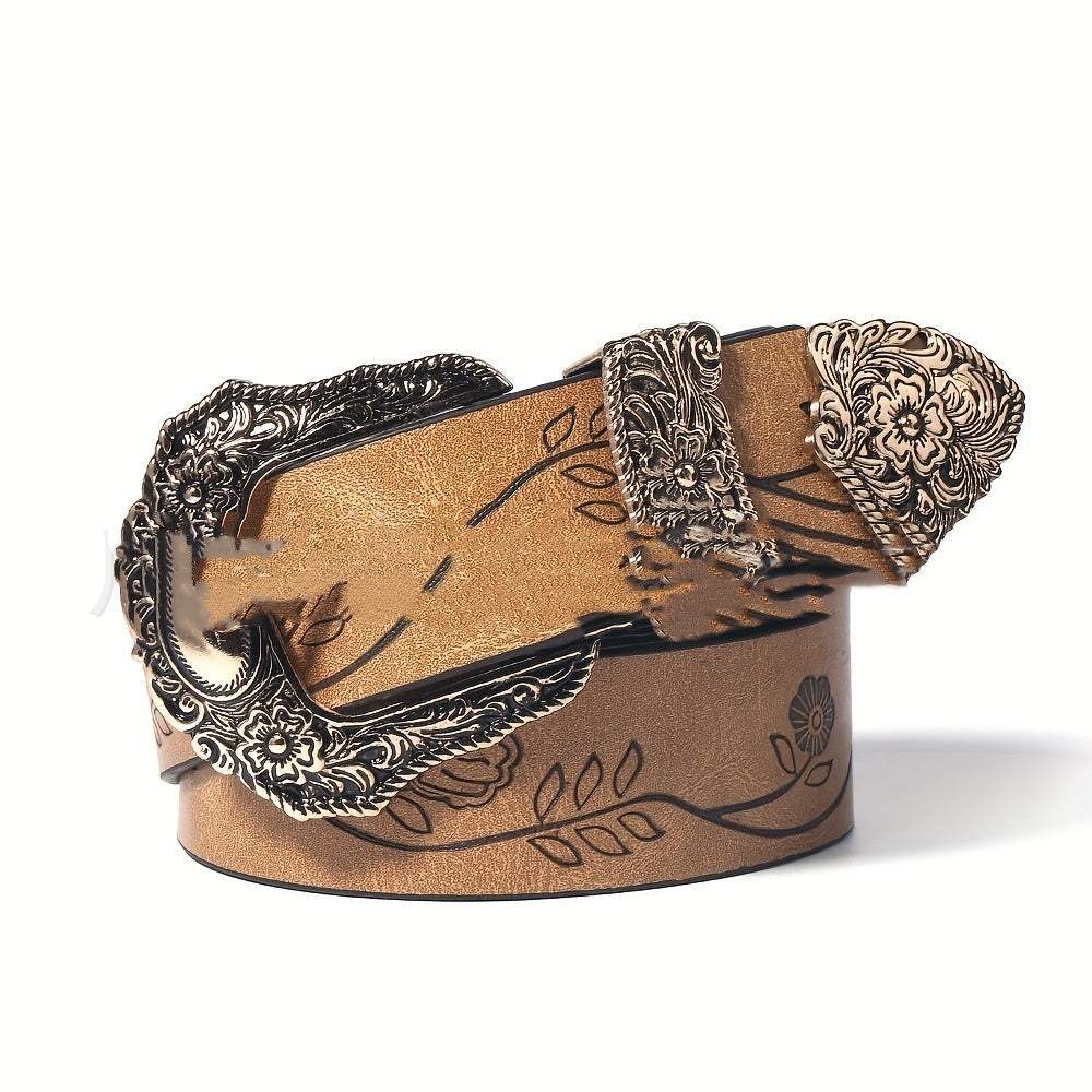 Fashion All-match Casual Retro Maillard Alloy Embossed Women's Belt