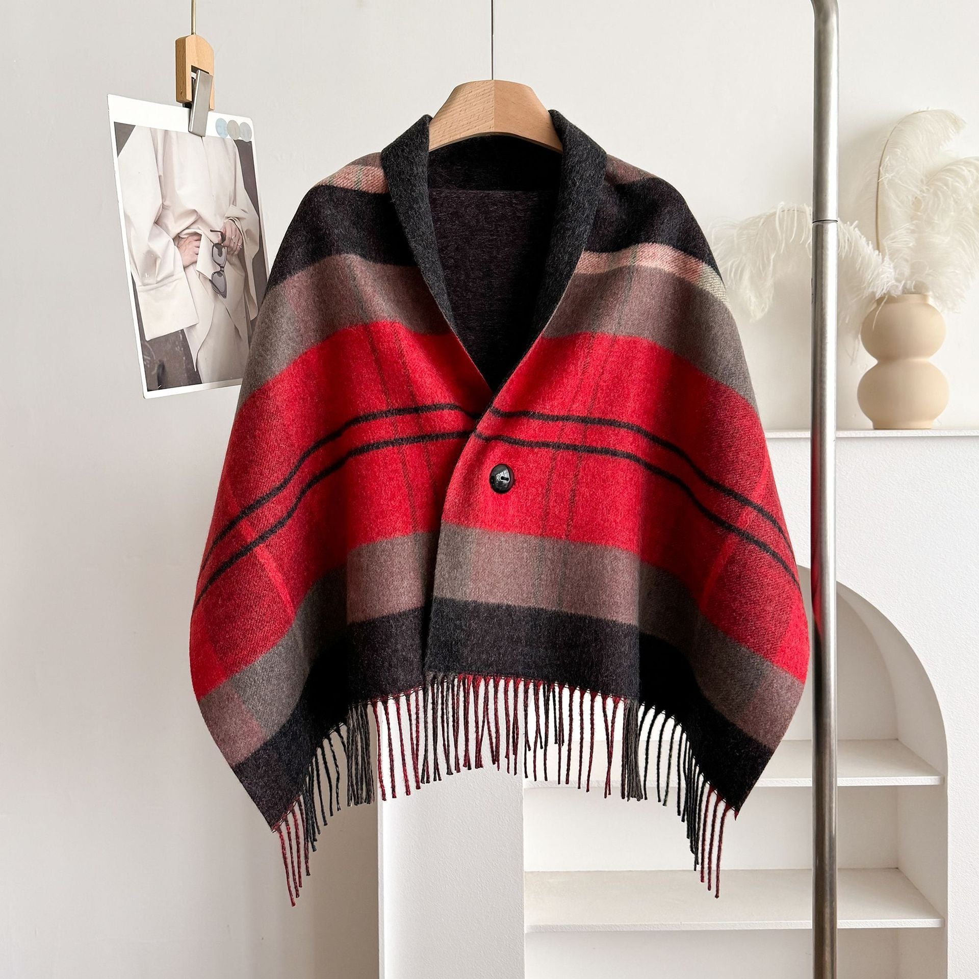Tassel Wool Cloak Double-sided Shawl Multi-functional Warm Scarf
