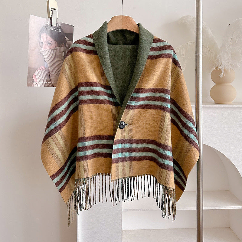 Tassel Wool Cloak Double-sided Shawl Multi-functional Warm Scarf
