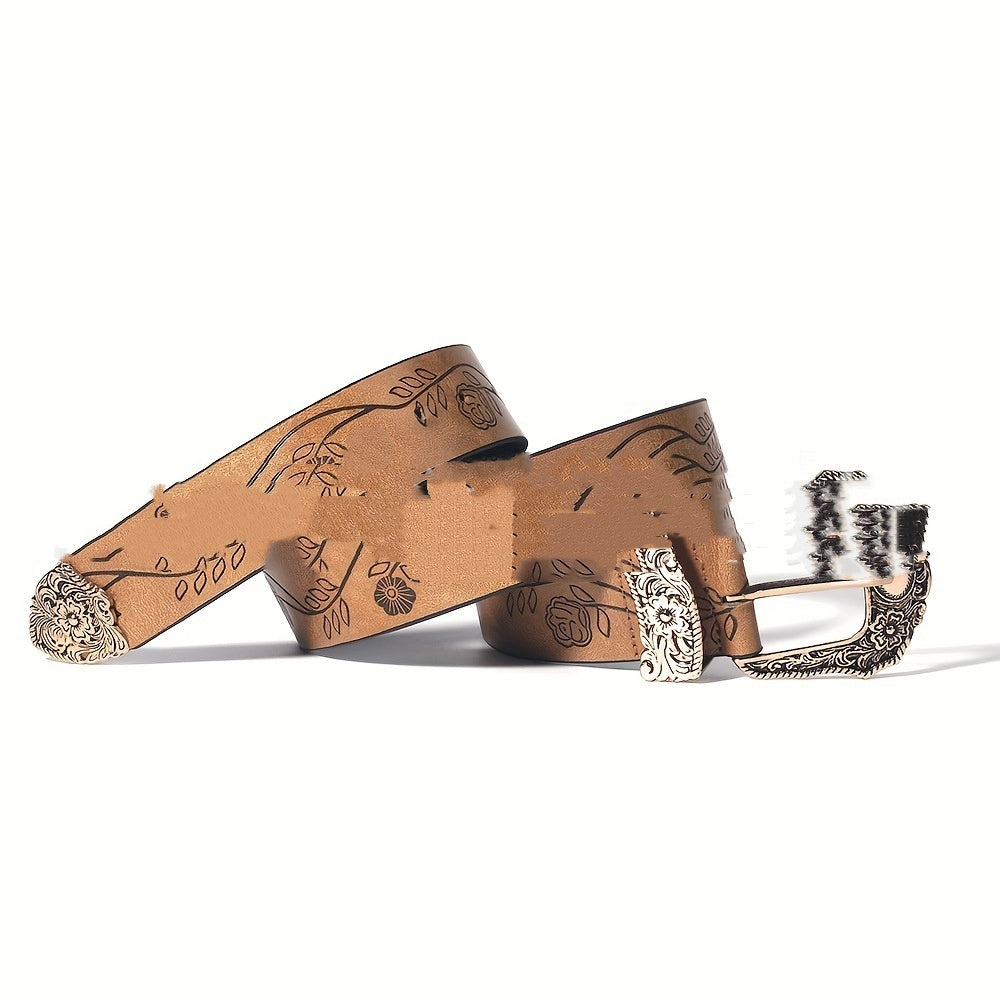 Fashion All-match Casual Retro Maillard Alloy Embossed Women's Belt